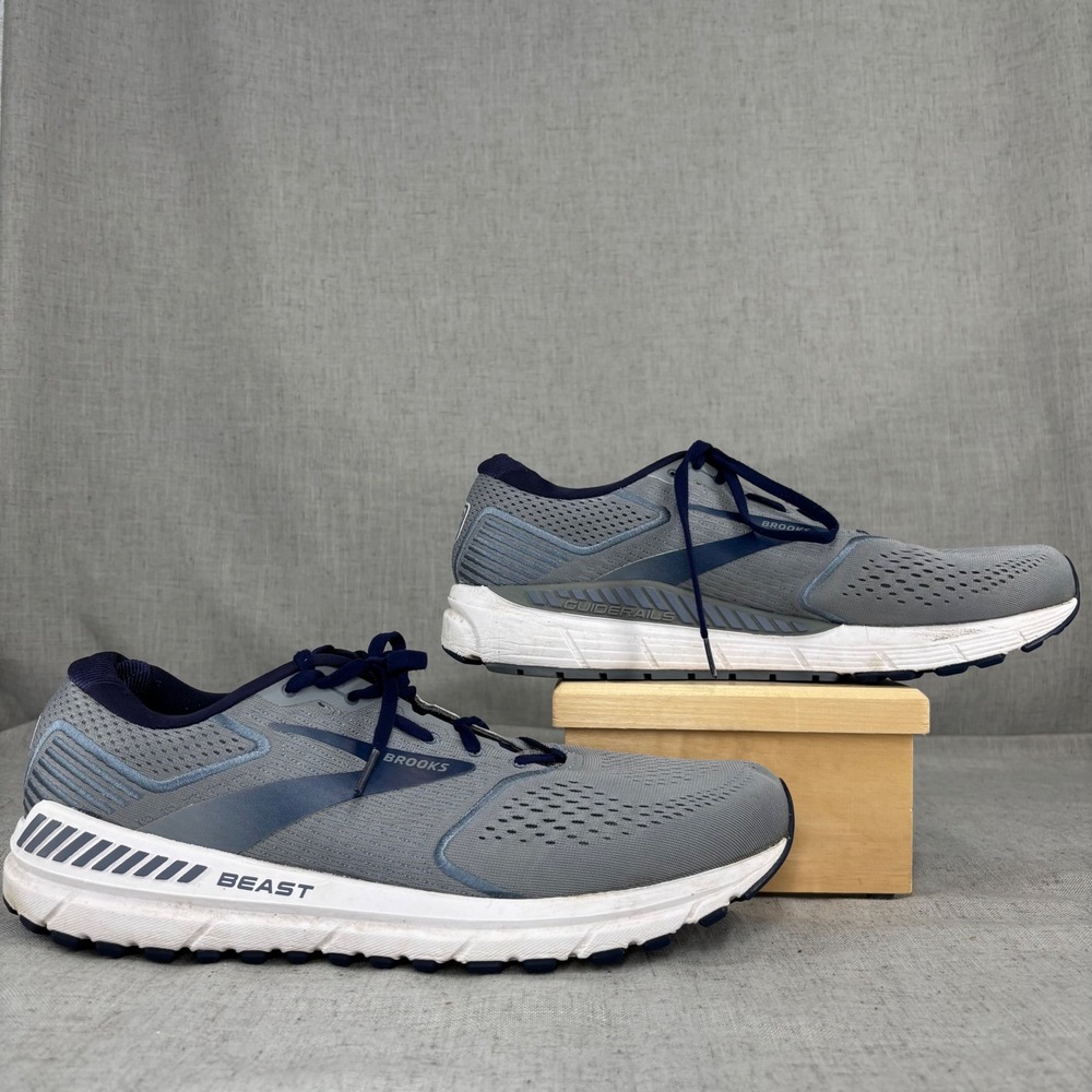 Brooks Beast 20 Shoes Grey Navy Blue Mesh Running Sneakers Men's Size 14 - Picture 2 of 11